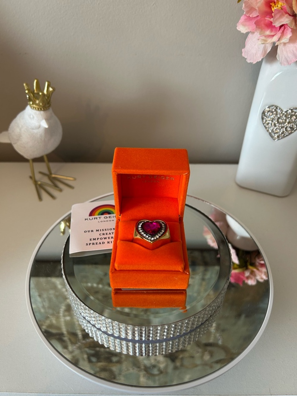 NIB! Kurt Geiger Crystal Heart Halo Cocktail Ring